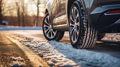 A car driving in snowy road