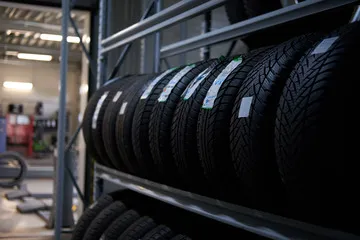 Tyre shelf with brand new tyres