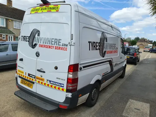 Tyres Anywhere van carrying out a mobile tyre fitting