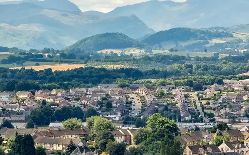 Penrith with the Lake District fells behind