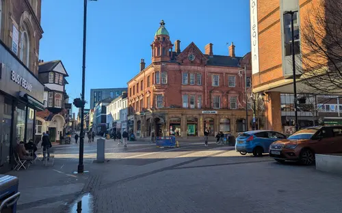 Pedestrianised crossroads in Redhill town centre