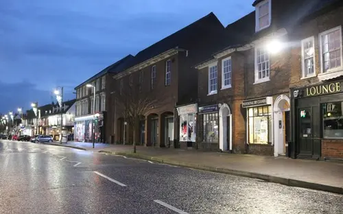 High Street in Stevenage Old Town at dusk