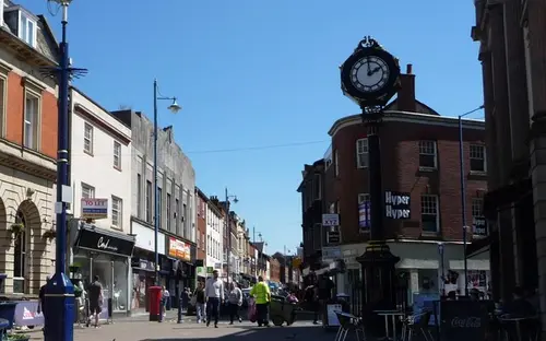 Lower High Street and clock in Stourbridge
